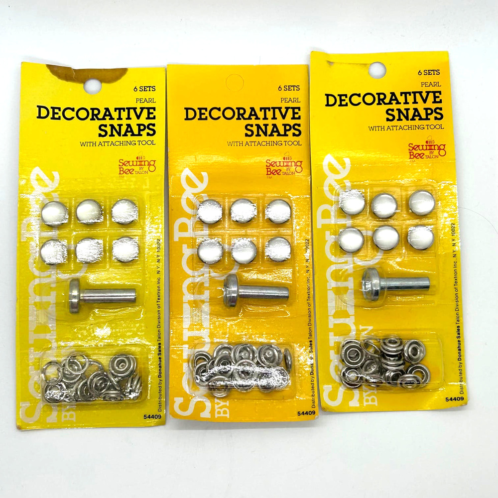 Sewing Bee By Talon Decorative Snaps With Attaching Tool 3 sets of 6 NIP